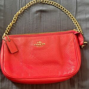 Coach Vibrant Red Leather Shoulder Bag with Gold Chain